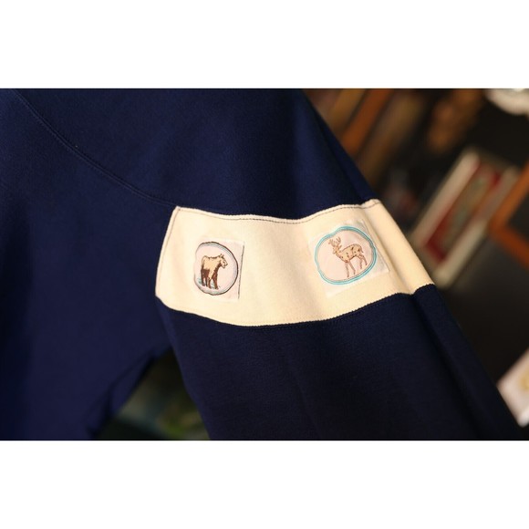 Vintage Premier International Woman's Elk/ Bear Patches Blue Sweater S - Picture 3 of 14